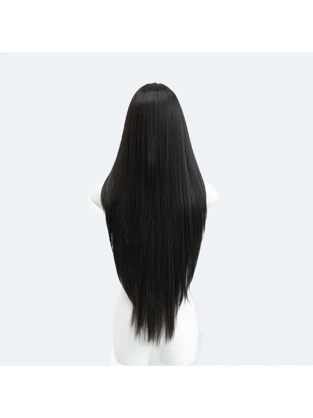 Women's Natural Black Heat Resistant Synthetic Fiber Long Straight Wigs Bangs